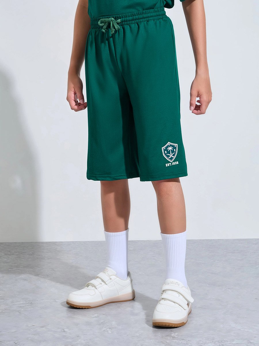 Teen Boys Dark Green KSA National Day Hoodie and Shorts Set