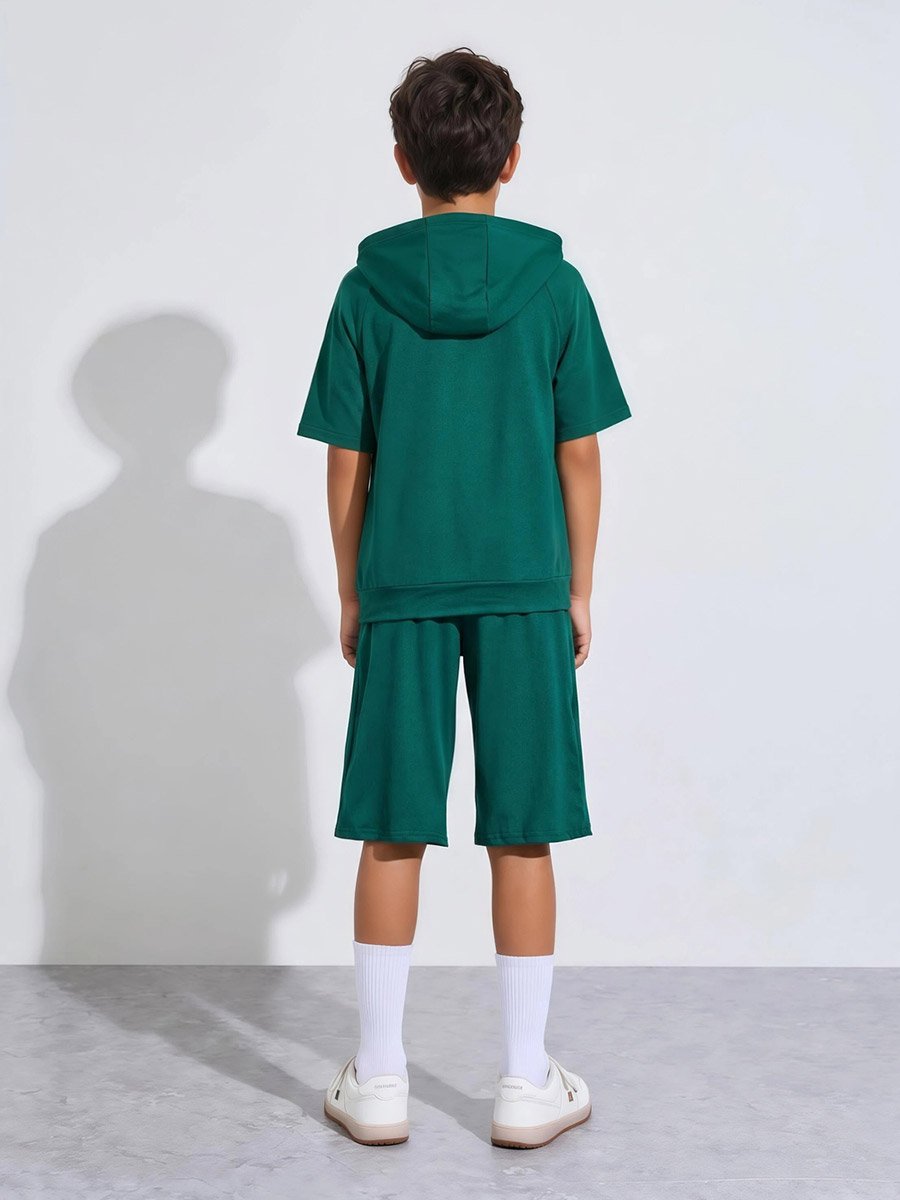 Teen Boys Dark Green KSA National Day Hoodie and Shorts Set