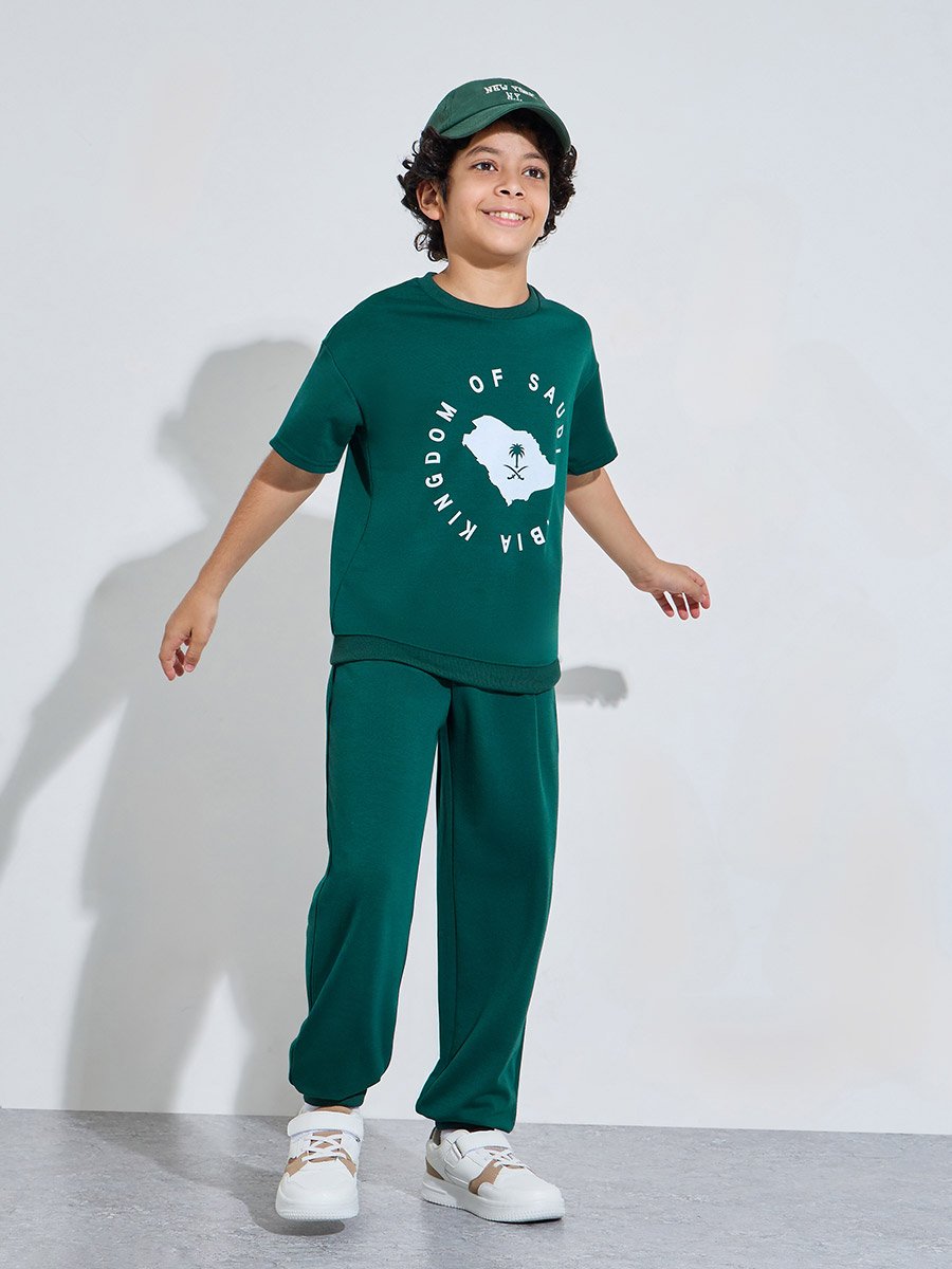 Teen Boys Dark Green KSA National Day Oversized T-Shirt and Joggers Set