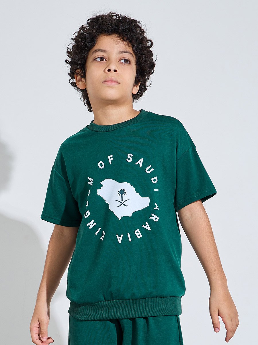 Teen Boys Dark Green KSA National Day Oversized T-Shirt and Joggers Set