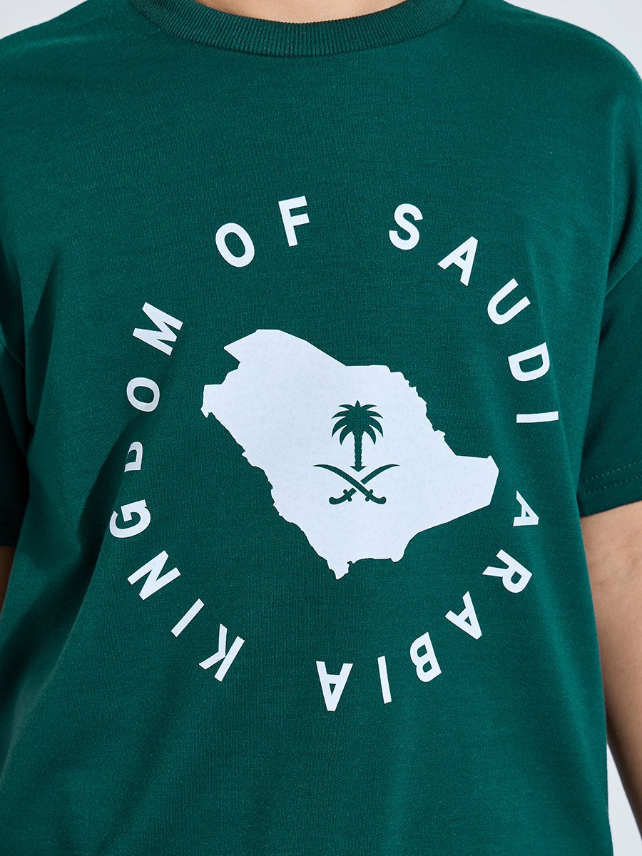Teen Boys Dark Green KSA National Day Oversized T-Shirt and Joggers Set