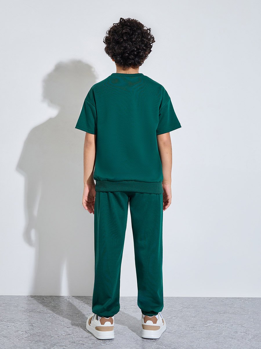 Teen Boys Dark Green KSA National Day Oversized T-Shirt and Joggers Set