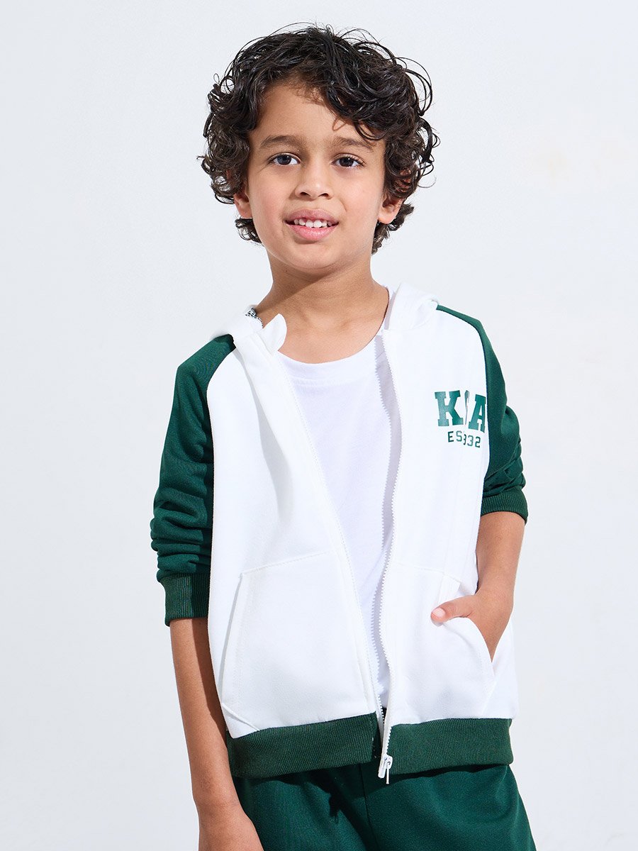 Toddler Boy raglan sleeve zip thru hoodie with front embroidery and back print with pull on straight fit jogger