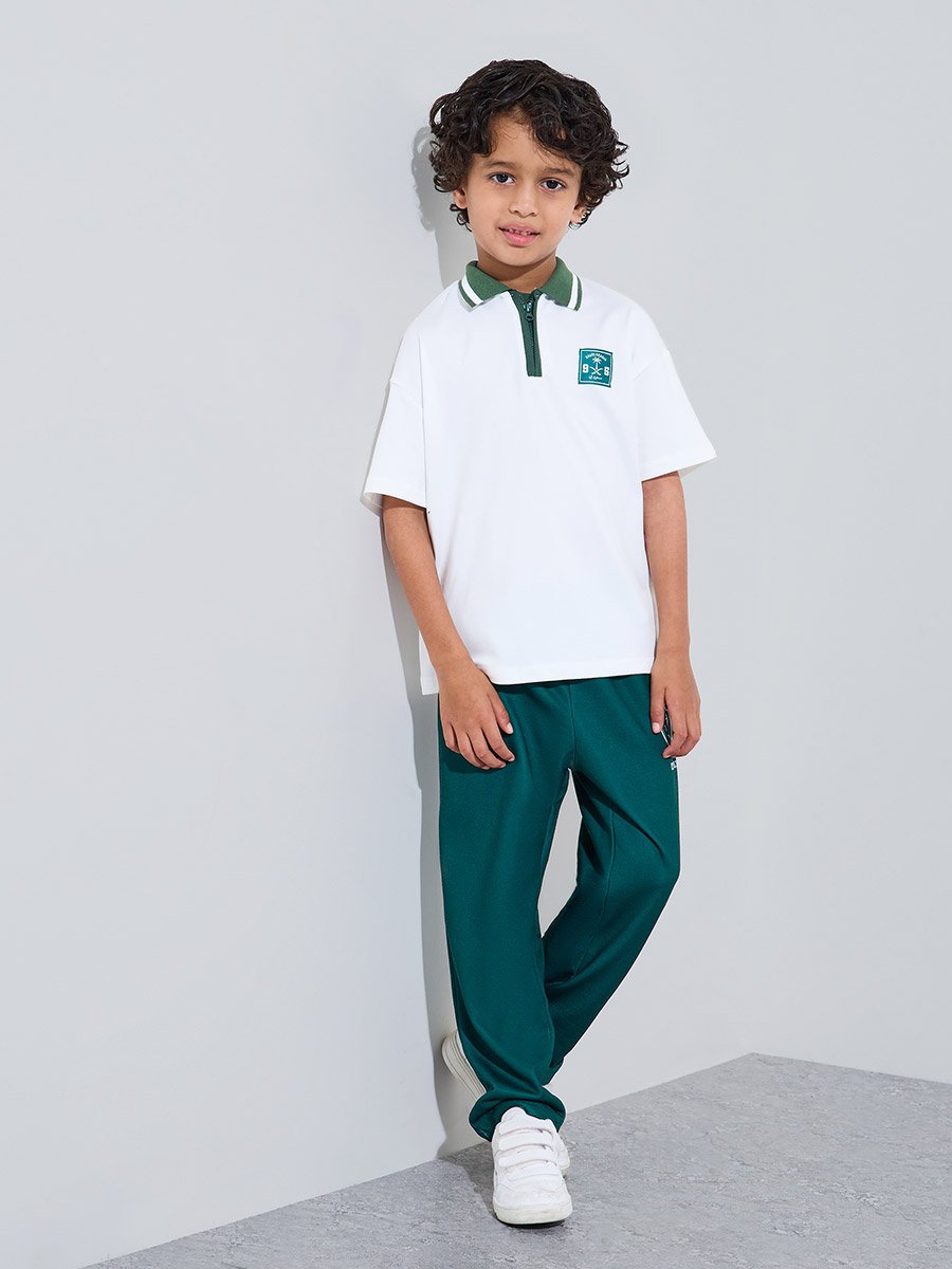 Boys Off White KSA National Day Patchwork Contrast Collar Polo T-Shirt