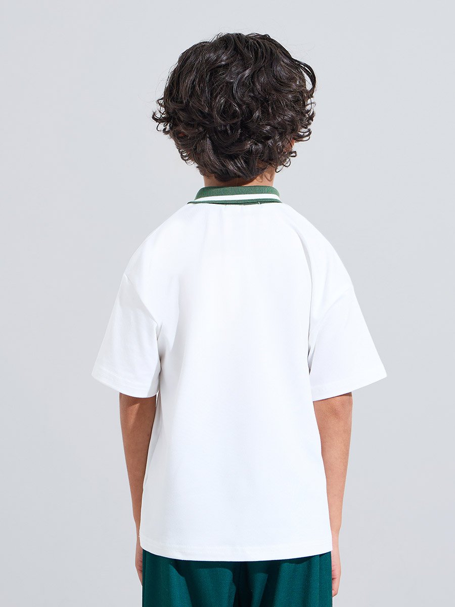 Boys Off White KSA National Day Patchwork Contrast Collar Polo T-Shirt