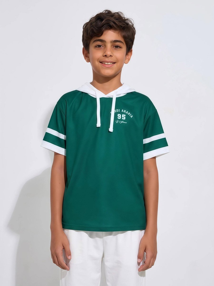 Teen Boys Dark Green KSA National Day Oversized Hoodie