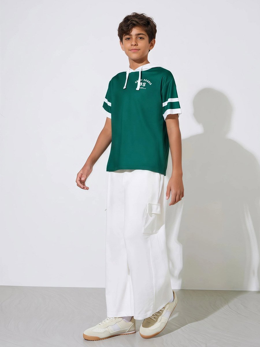 Teen Boys Dark Green KSA National Day Oversized Hoodie