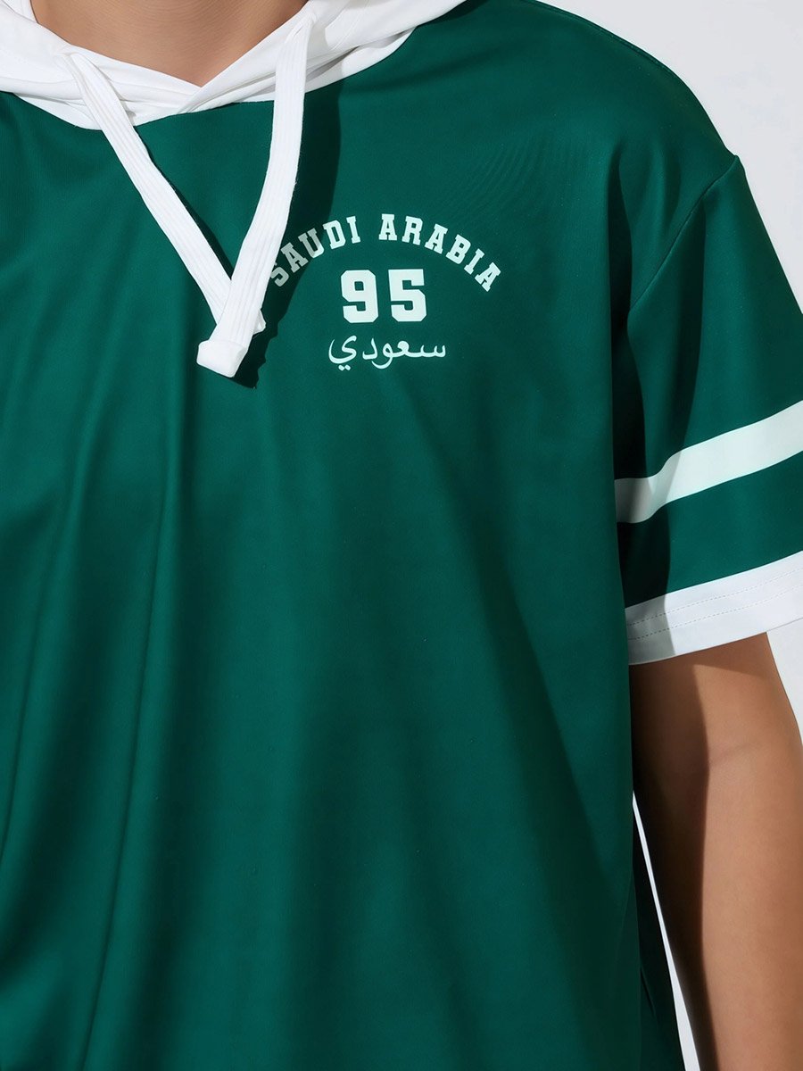 Teen Boys Dark Green KSA National Day Oversized Hoodie