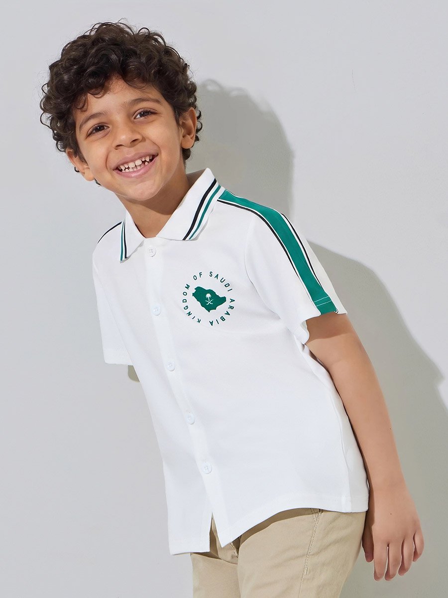 Boys Off White KSA National Day Print Contrast Trims Shirt
