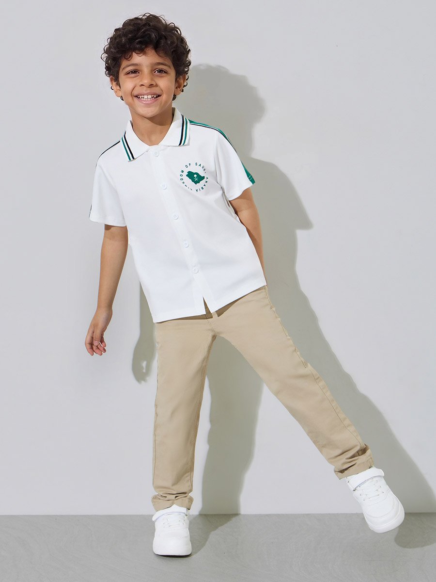 Boys Off White KSA National Day Print Contrast Trims Shirt