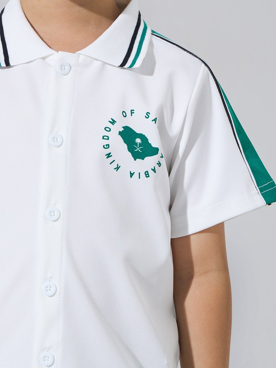 Boys Off White KSA National Day Print Contrast Trims Shirt