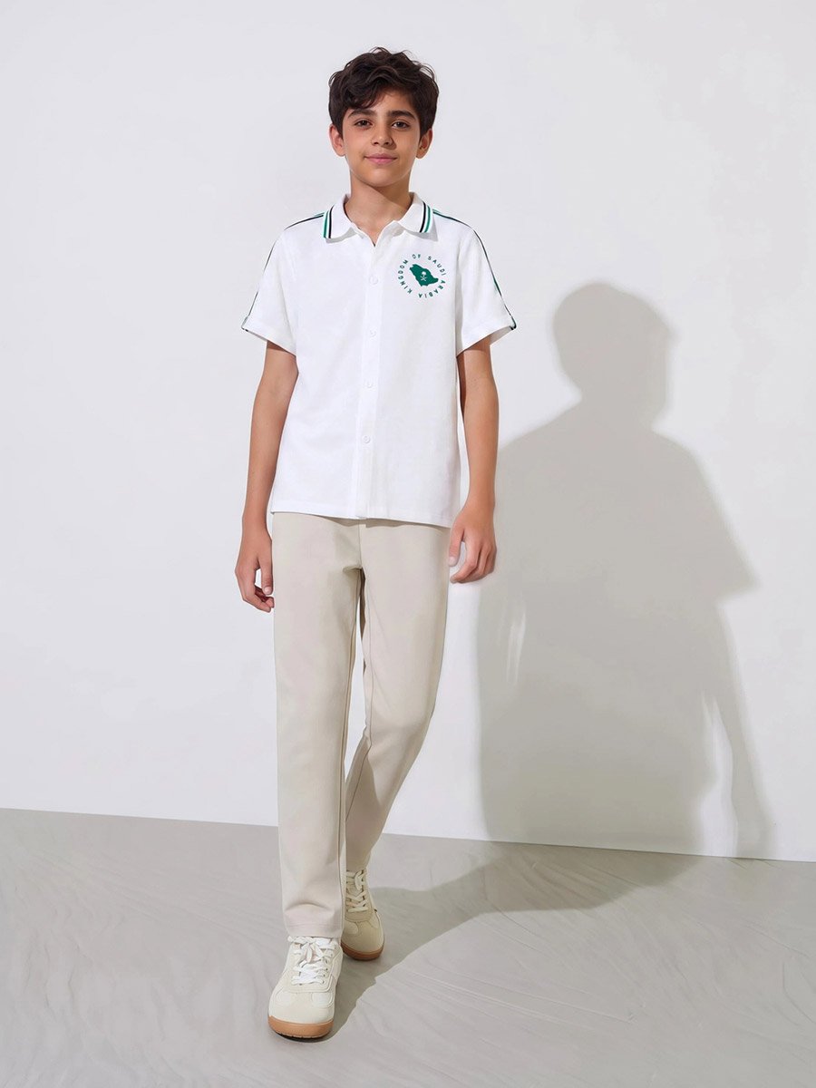 Teen Boys Off White KSA National Day Print Short Sleeves Shirt
