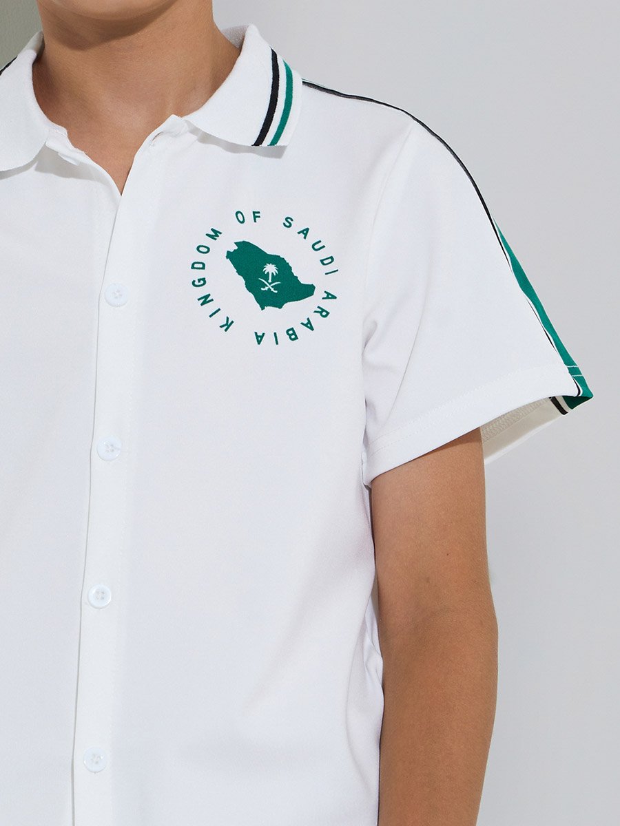 Teen Boys Off White KSA National Day Print Short Sleeves Shirt