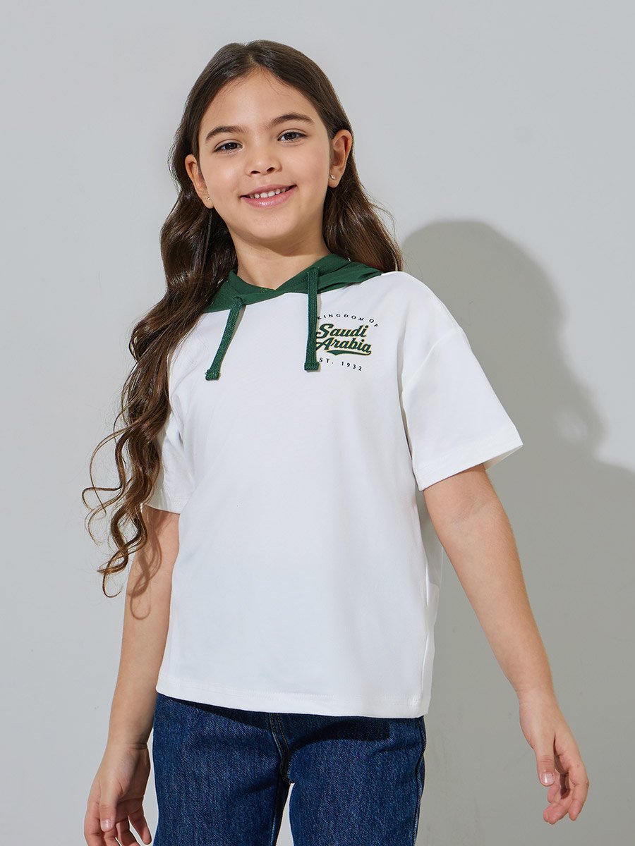 Girls Off White KSA National Day Print Hooded T-Shirt