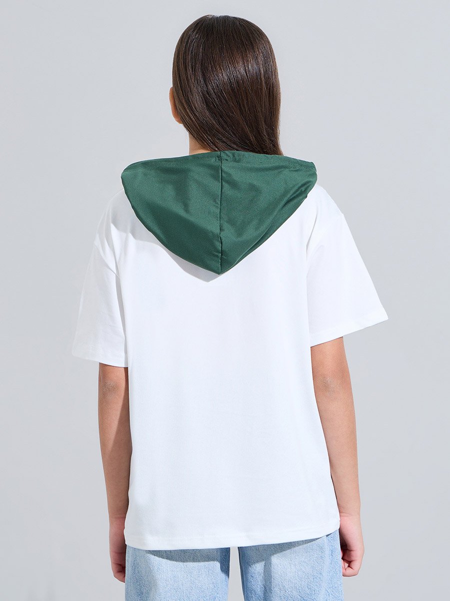 Teen Girls Off White KSA National Day Print Hooded T-Shirt