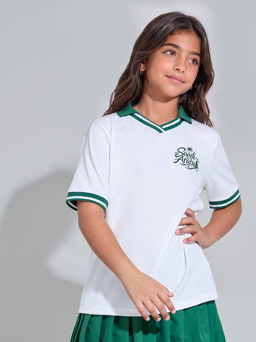Teen Girls KSA National Day Polo and Pleated Skirt Set
