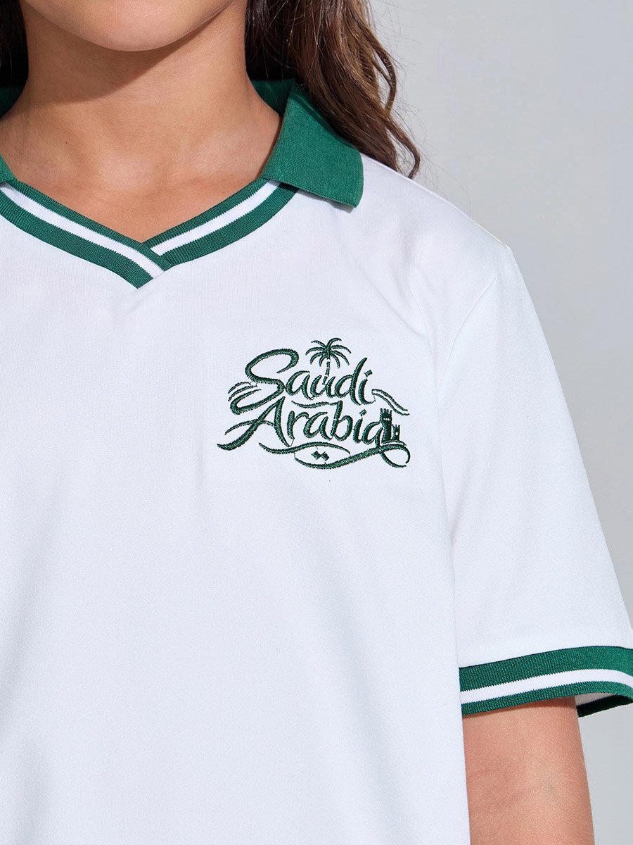 Teen Girls KSA National Day Polo and Pleated Skirt Set
