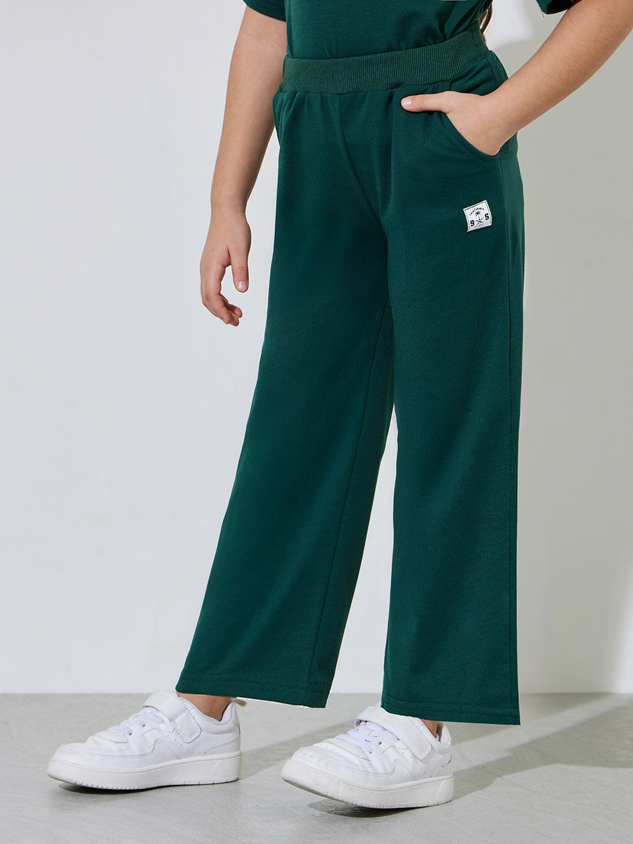 Girls Dark Green KSA National Day Print Oversized T-Shirt and Joggers Set