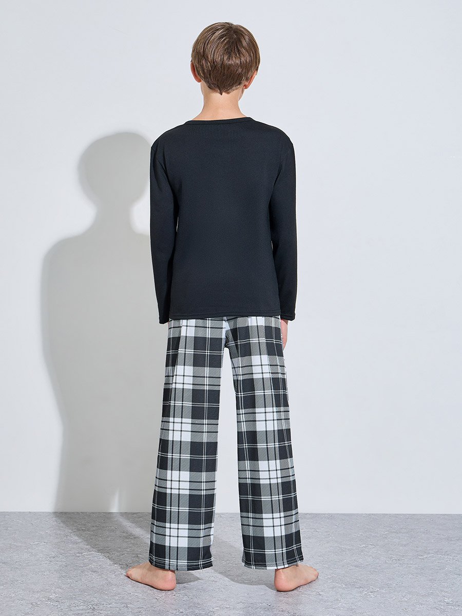 Teen Boys Printed long Sleeves T-Shirt and Checked Pants Pyjama Set