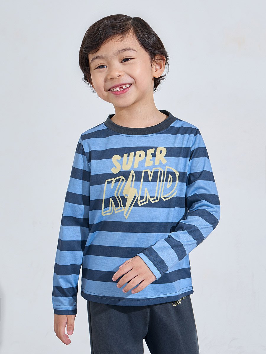 Boys Striped Long Sleeves T-Shirt and Cuffed Pants Pyjama Set