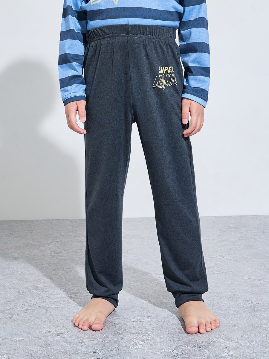 Boys Striped Long Sleeves T-Shirt and Cuffed Pants Pyjama Set