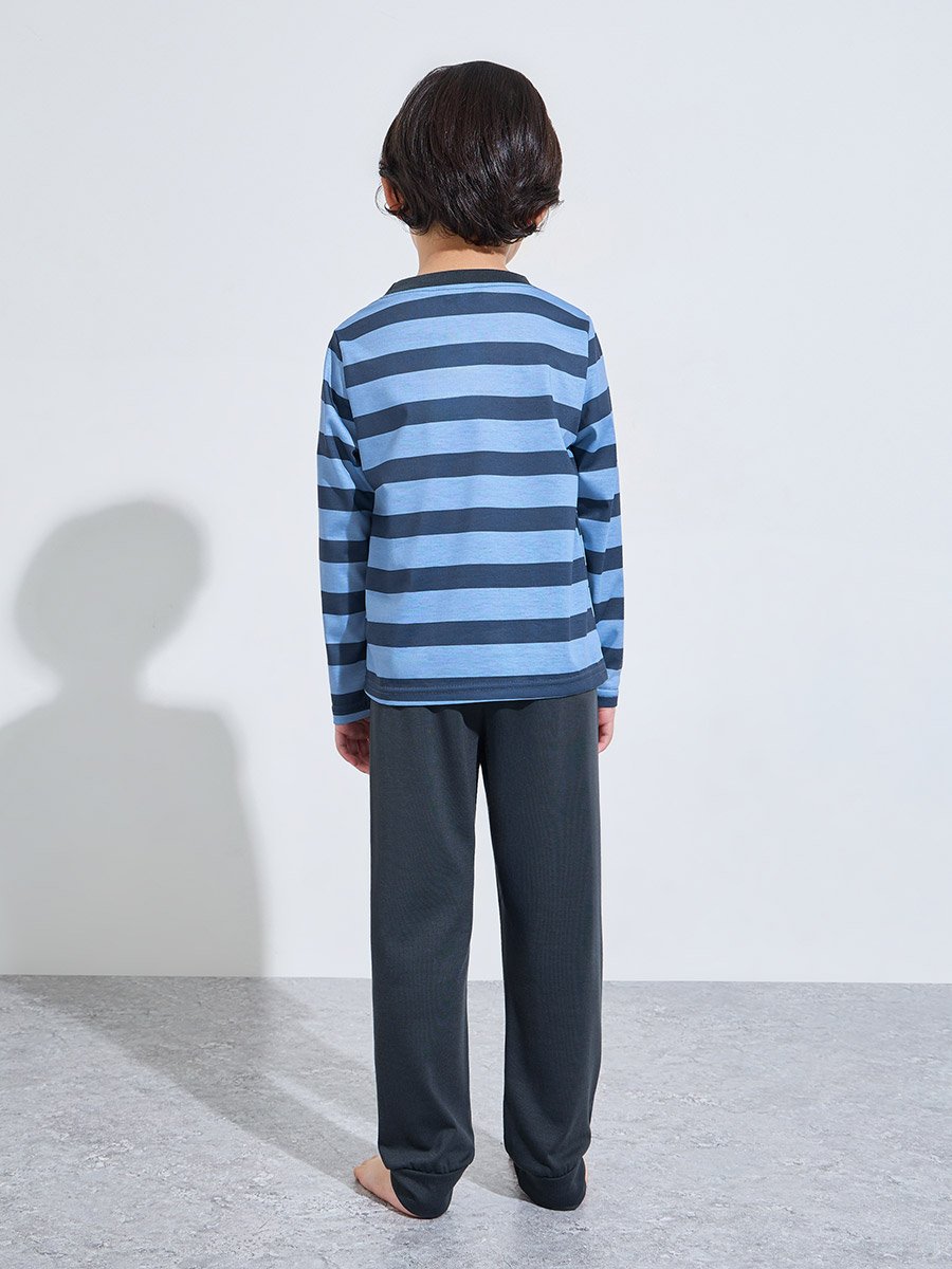 Boys Striped Long Sleeves T-Shirt and Cuffed Pants Pyjama Set
