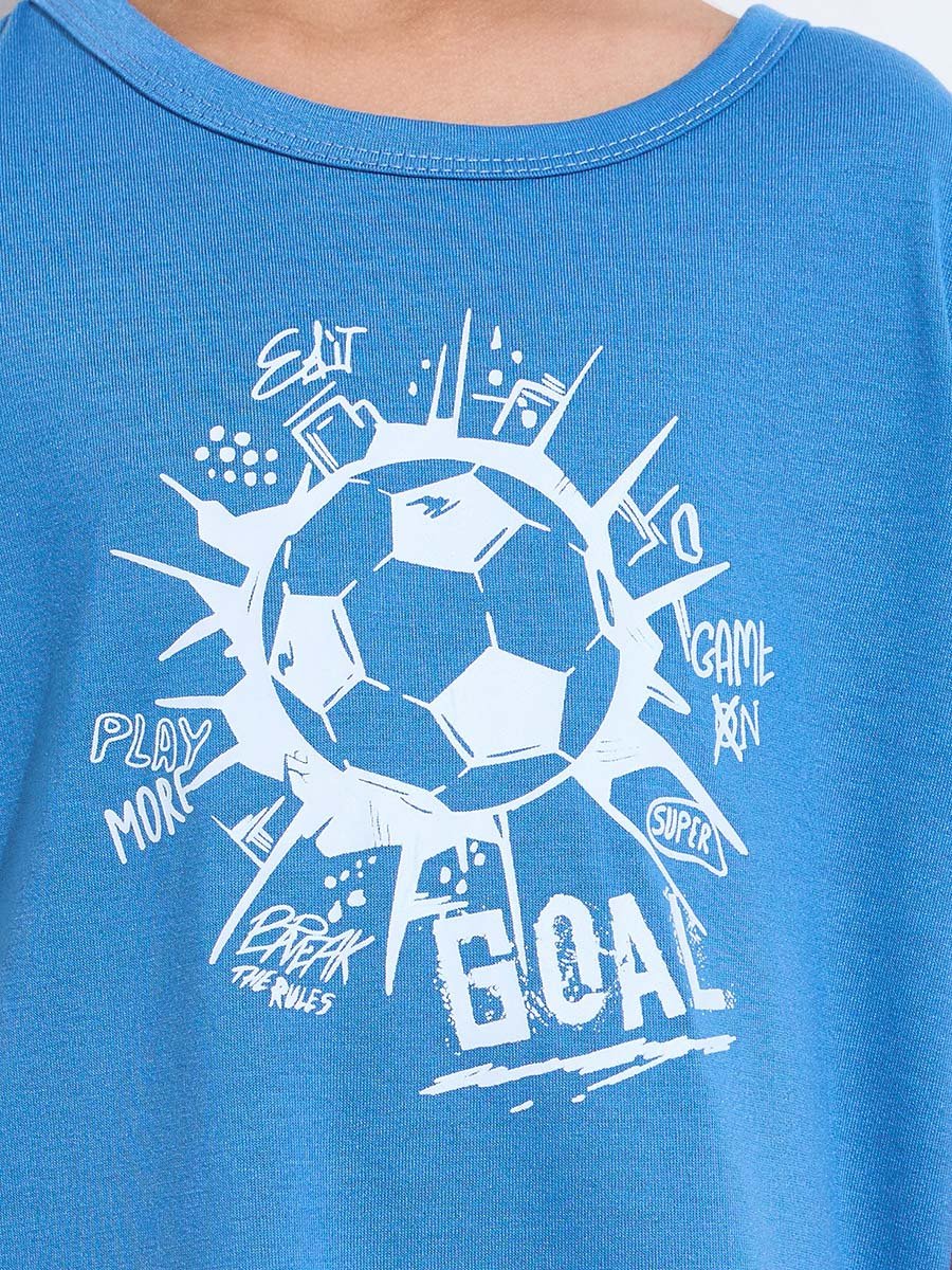 Boys Blue Graphic Print T-Shirt and Checked Pants Pyjama Set