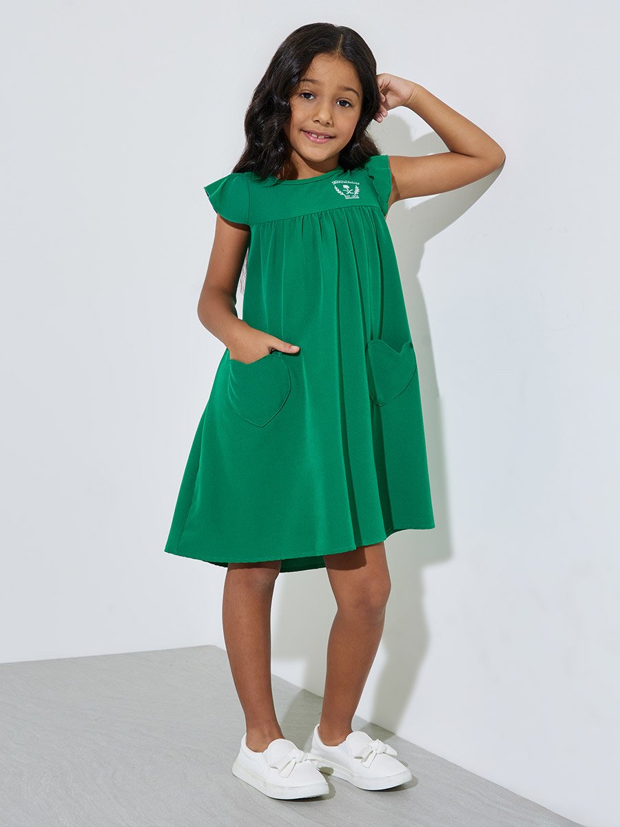 Girls Frill Sleeve Pocketed Dress
