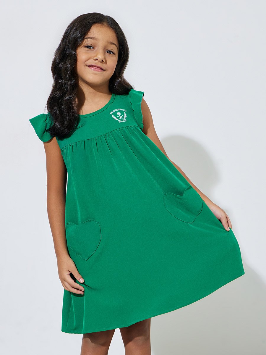 Girls Frill Sleeve Pocketed Dress