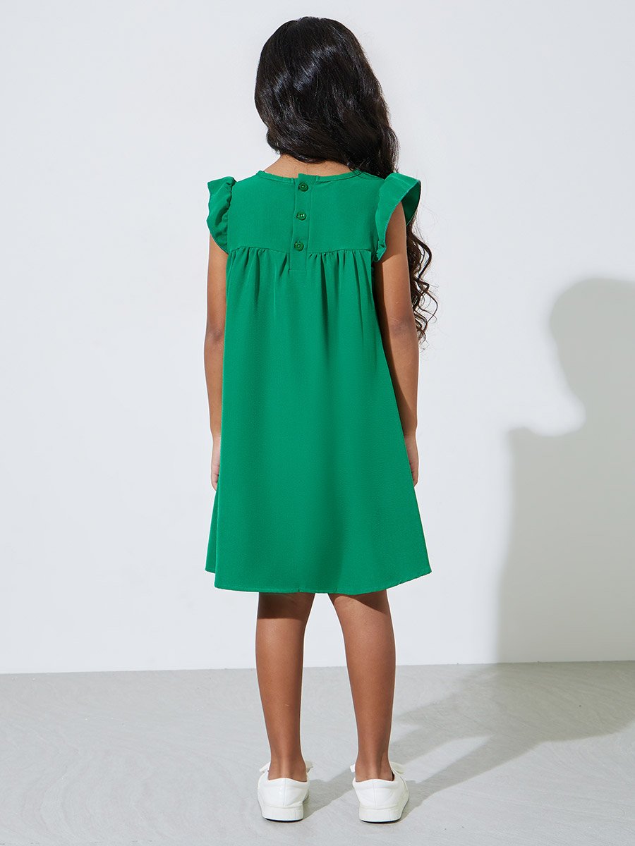 Girls Frill Sleeve Pocketed Dress