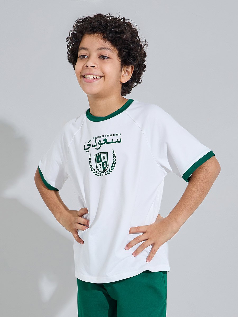 Teen Boys KSA National Day Print Oversized T-Shirt and Shorts Set