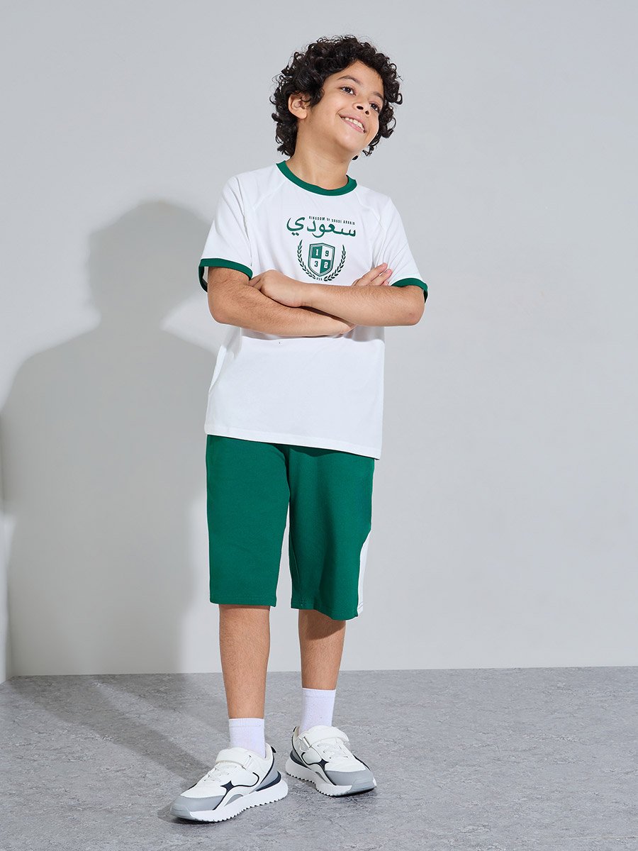 Teen Boys KSA National Day Print Oversized T-Shirt and Shorts Set
