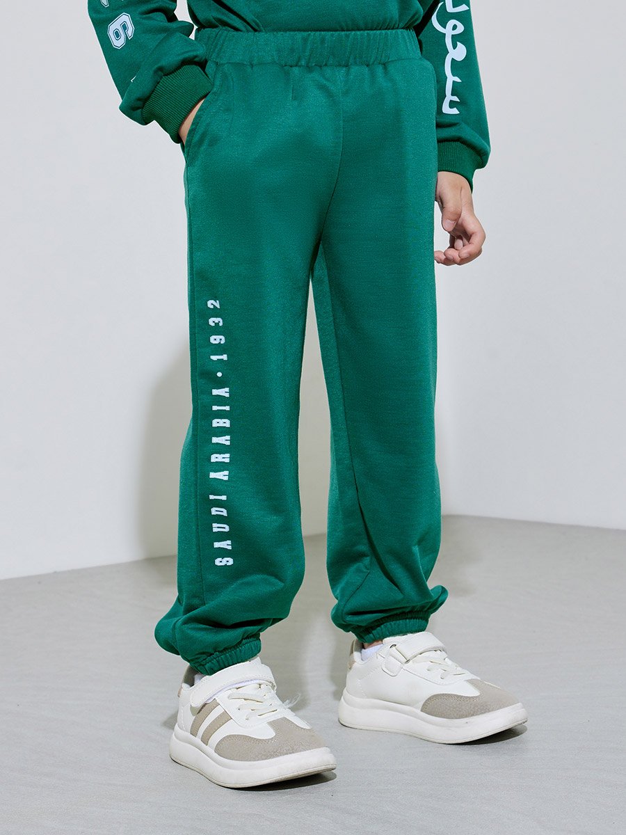 Boys Dark Green KSA National Day Print Sweatshirt and Joggers Set