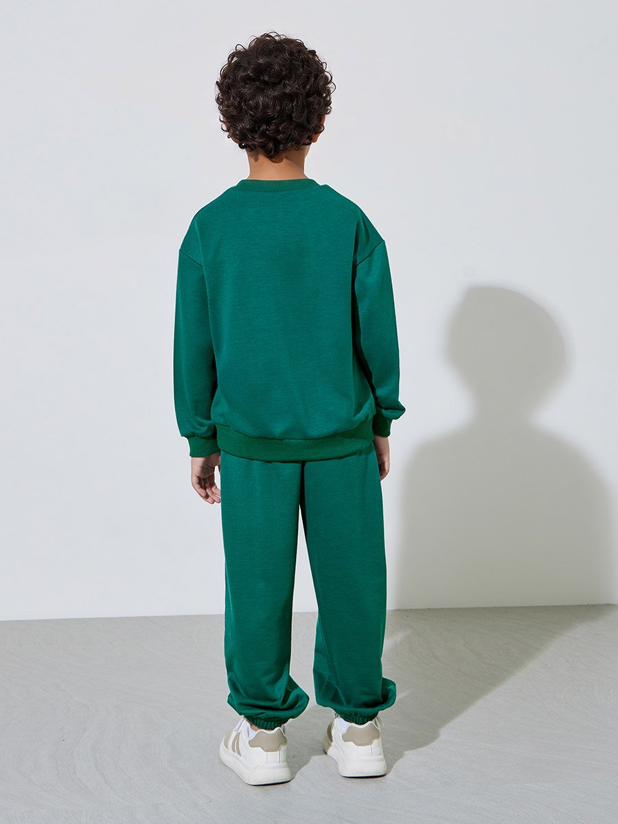 Boys Dark Green KSA National Day Print Sweatshirt and Joggers Set