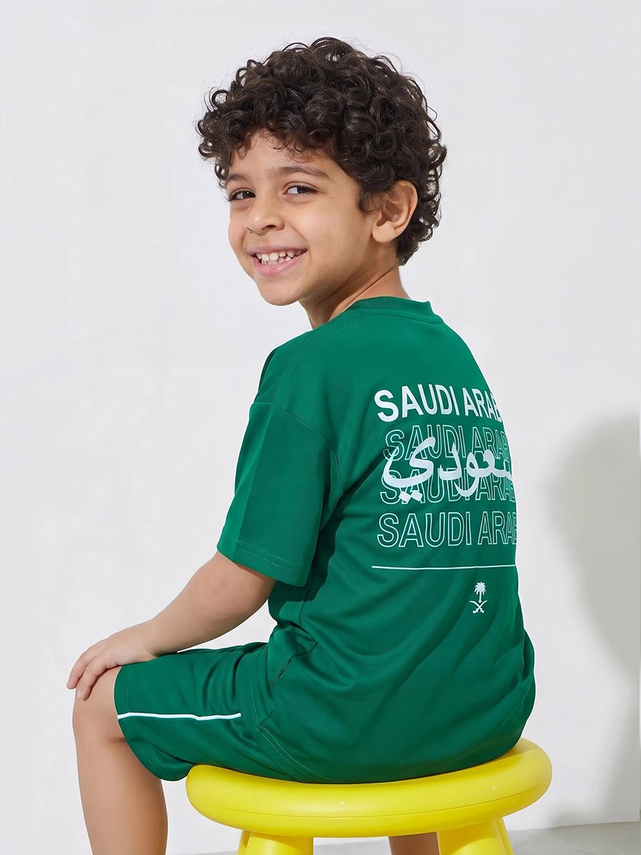 Boys Dark Green KSA National Day print Oversized T-Shirt
