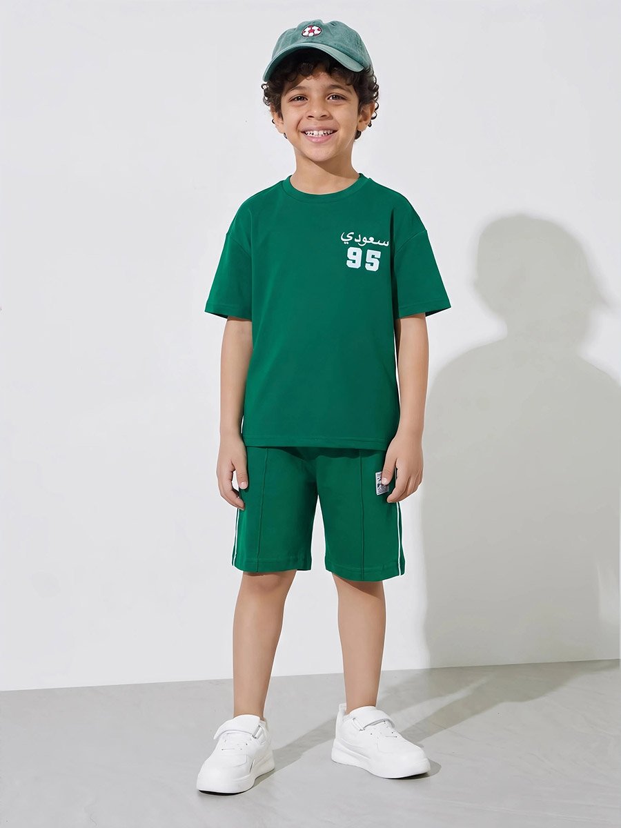Boys Dark Green KSA National Day print Oversized T-Shirt