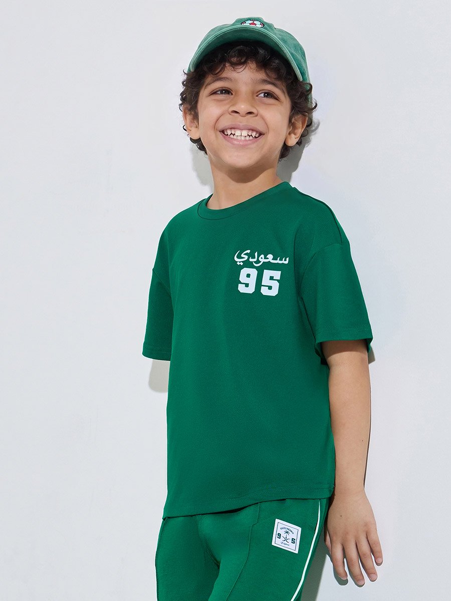 Boys Dark Green KSA National Day print Oversized T-Shirt