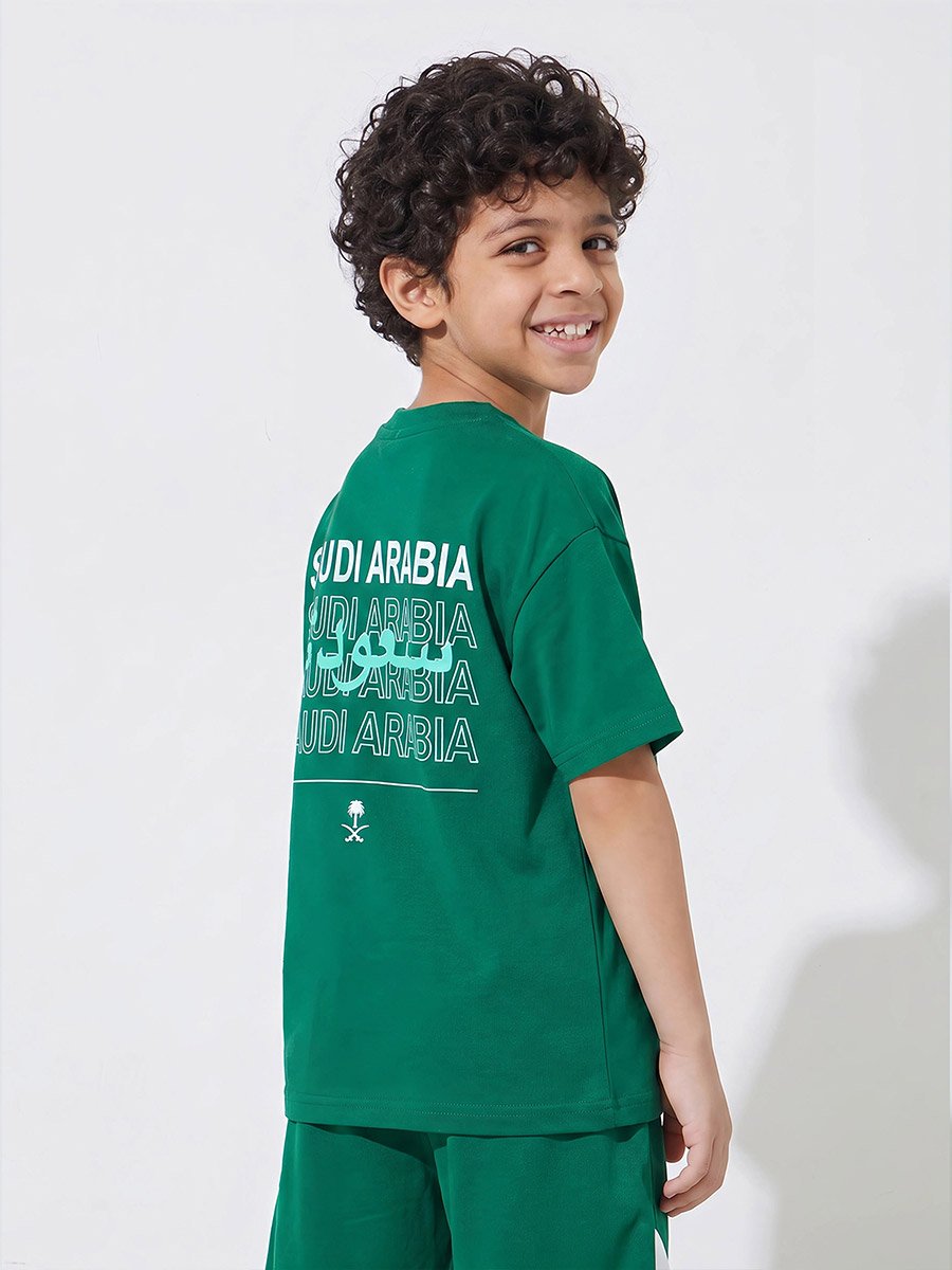 Boys Dark Green KSA National Day print Oversized T-Shirt