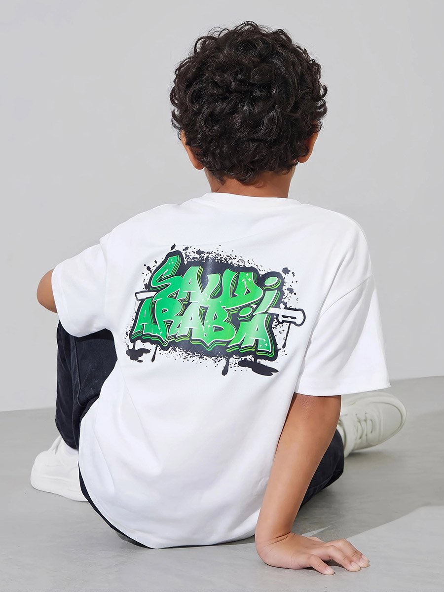 Boys Off White Graphic Print Oversized T-Shirt