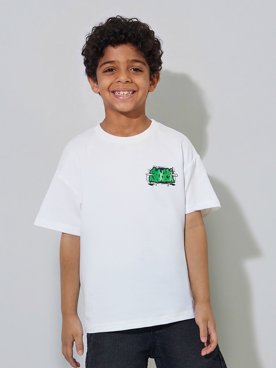 Boys Off White Graphic Print Oversized T-Shirt