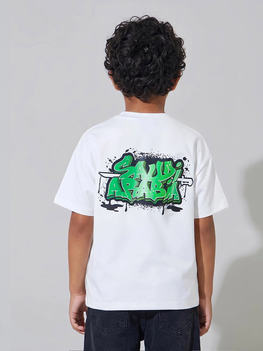 Boys Off White Graphic Print Oversized T-Shirt