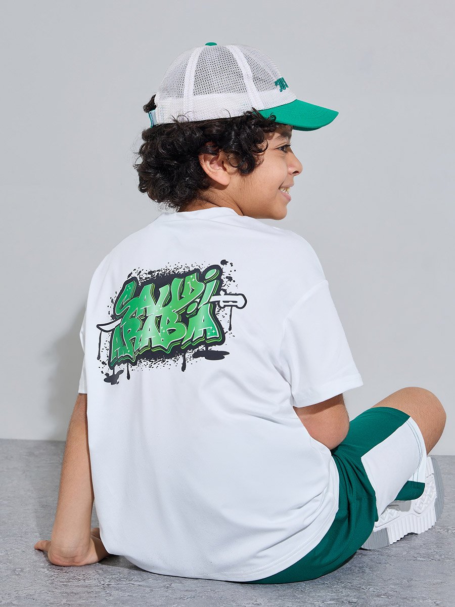 Teen Boys off White KSA National Day Print Oversized T-Shirt 