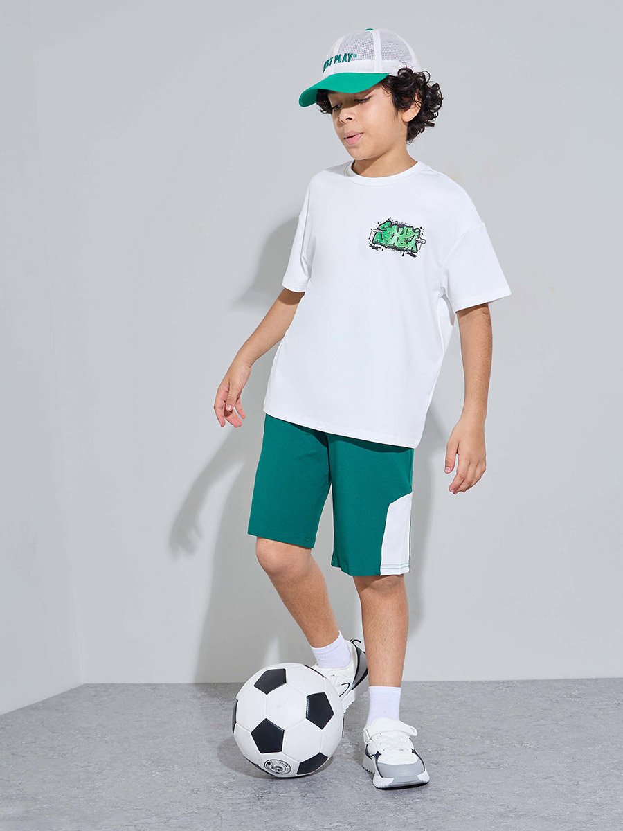 Teen Boys off White KSA National Day Print Oversized T-Shirt 