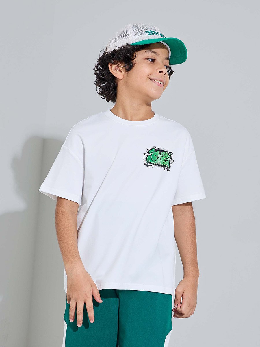 Teen Boys off White KSA National Day Print Oversized T-Shirt 