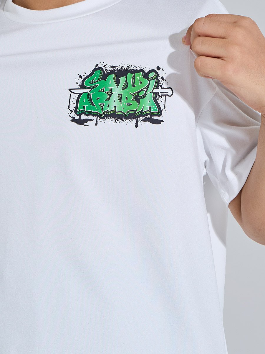 Teen Boys off White KSA National Day Print Oversized T-Shirt 
