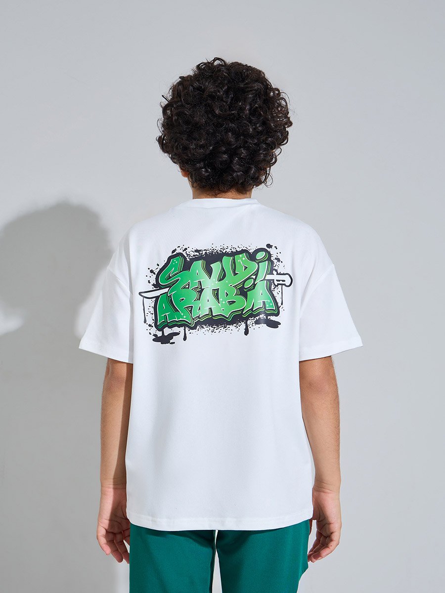 Teen Boys off White KSA National Day Print Oversized T-Shirt 