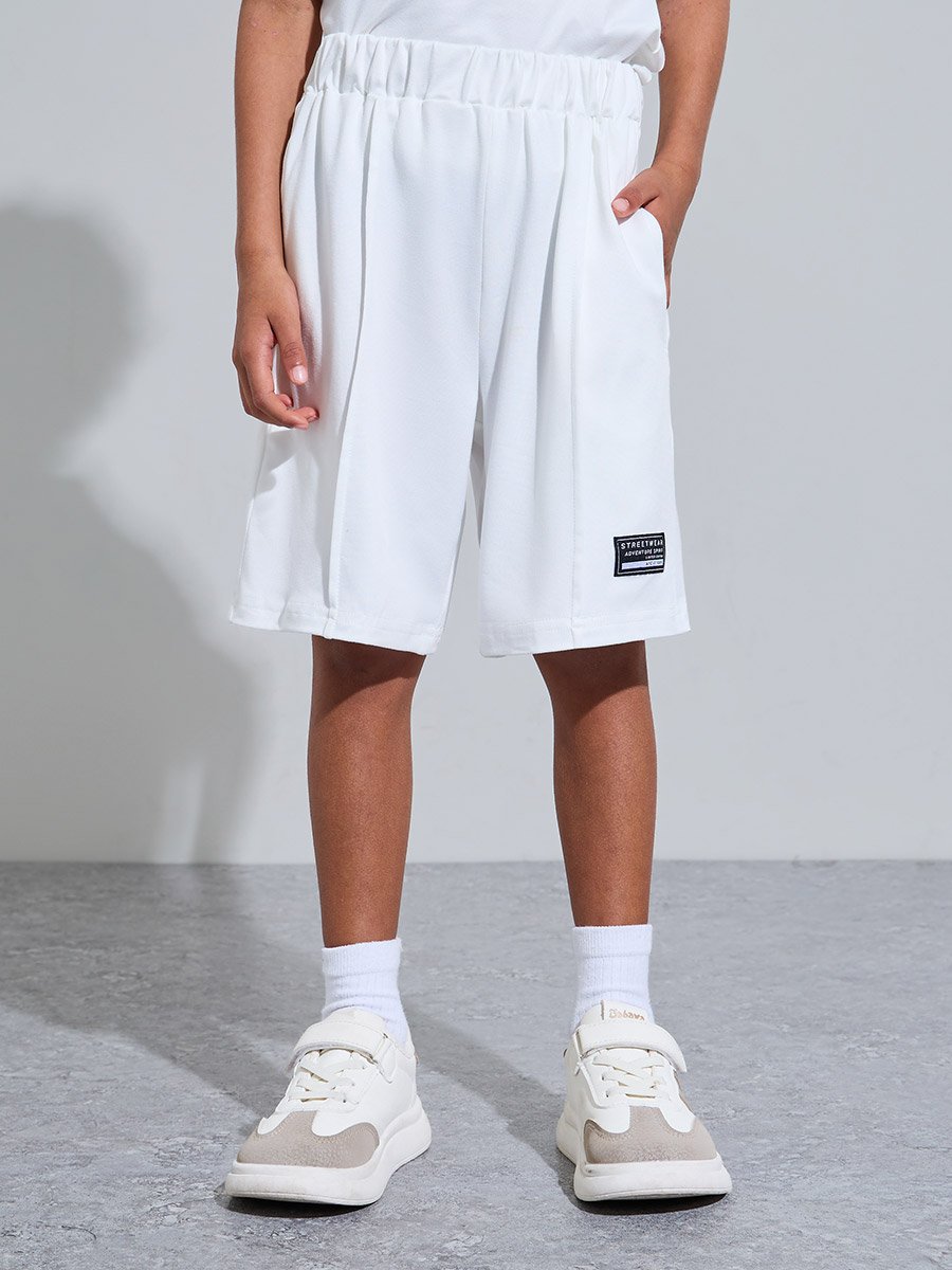 Boys Off White Contrast Trims Polo T-Shirt and Shorts Set