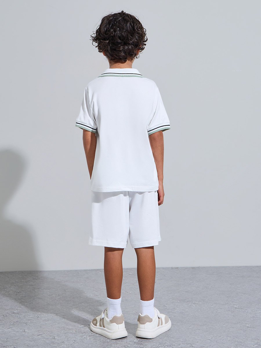 Boys Off White Contrast Trims Polo T-Shirt and Shorts Set