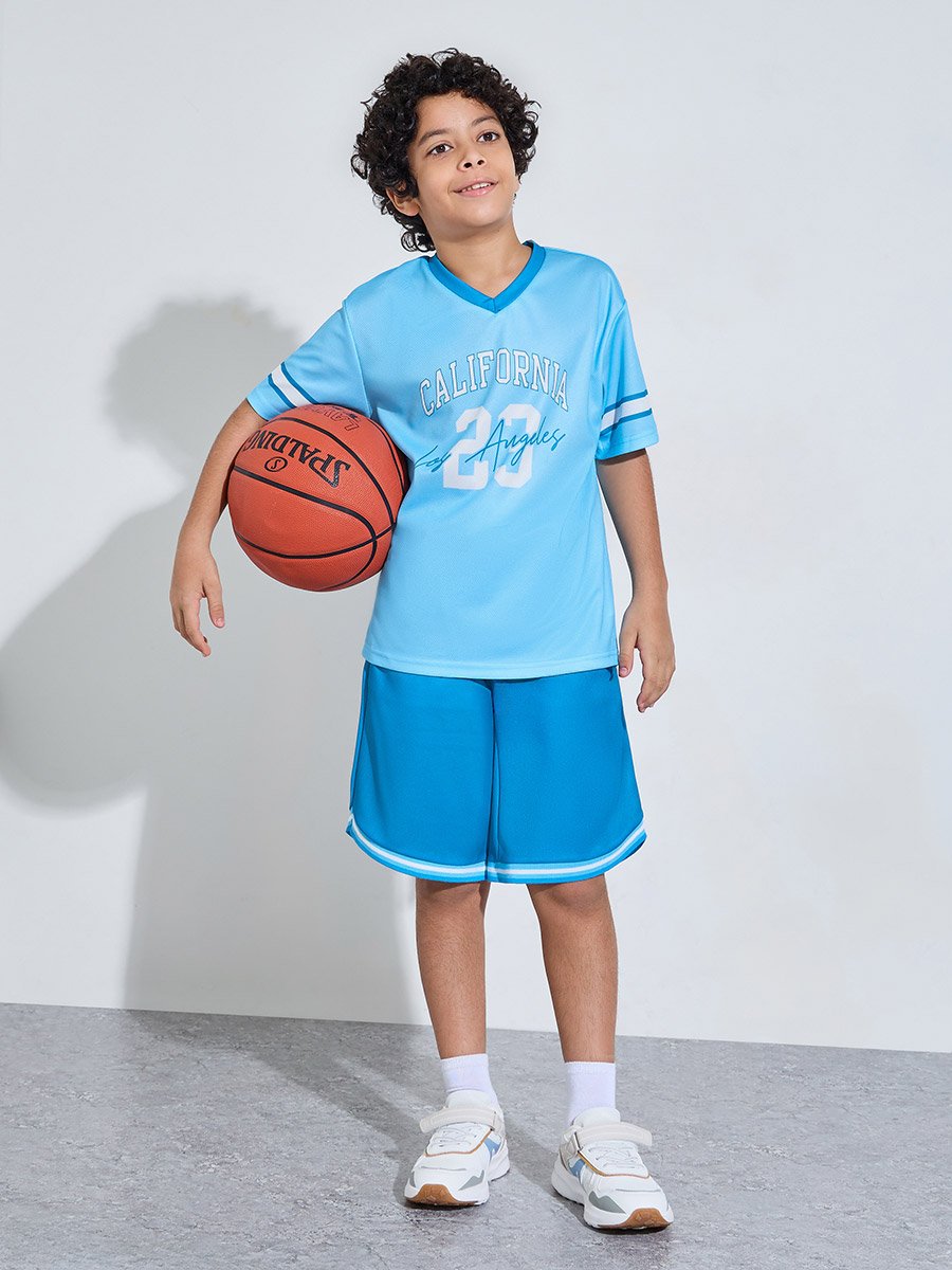 Teen Boys Blue Graphic Print Oversized T-Shirt and Shorts Co-Ord Set