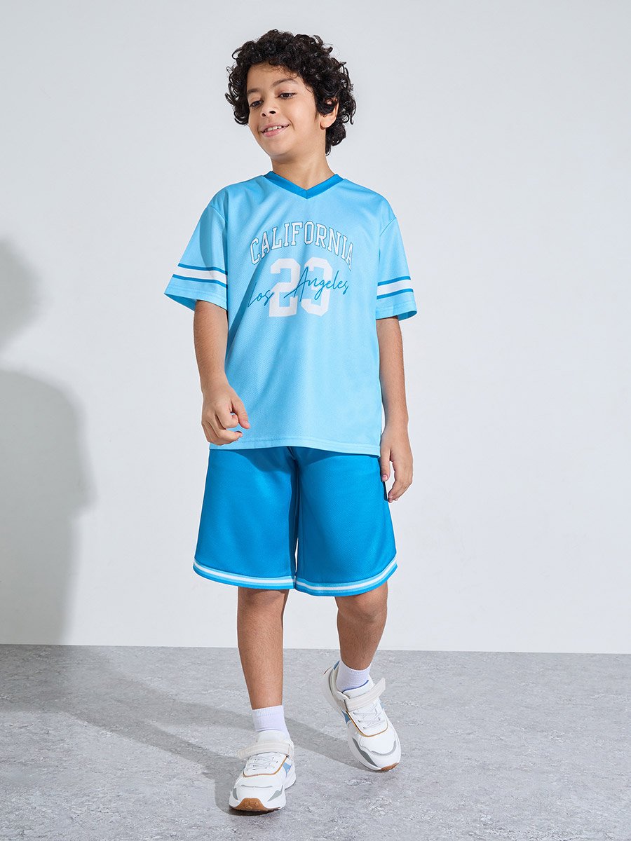 Teen Boys Blue Graphic Print Oversized T-Shirt and Shorts Co-Ord Set